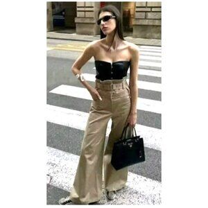 NWT ZARA COLLECTION BELTED GABARDINE HIGH WAIST PANTS SIZE M